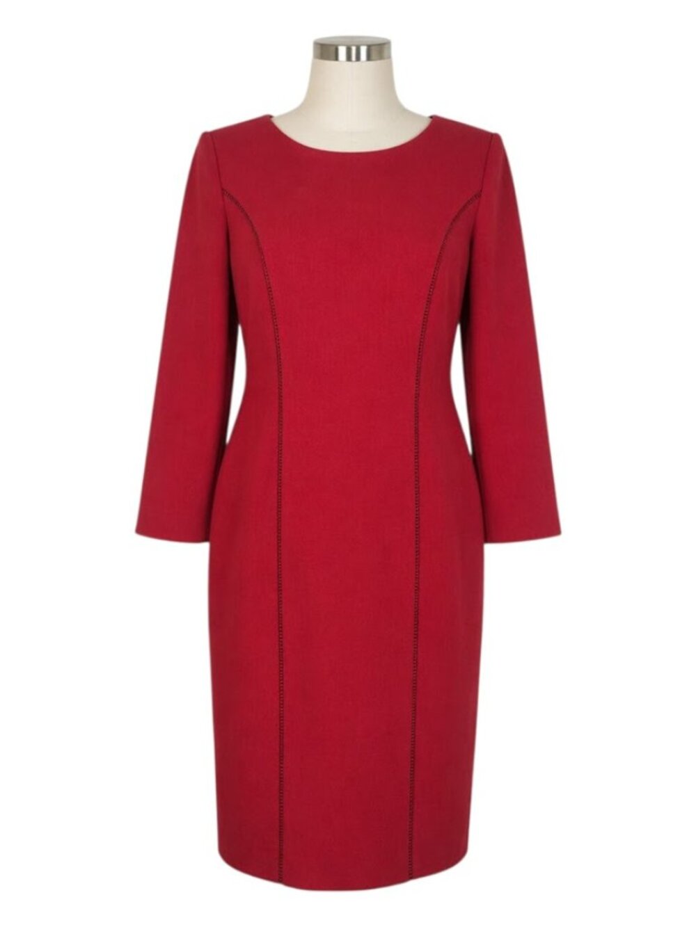 Red Sheath Dress Womens 12 Long Sleeve Tailored Career Cocktail